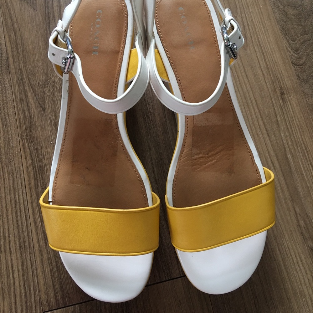 COACH Platform/Wedge Sandals - Yellow & Creme - Picture 2 of 7